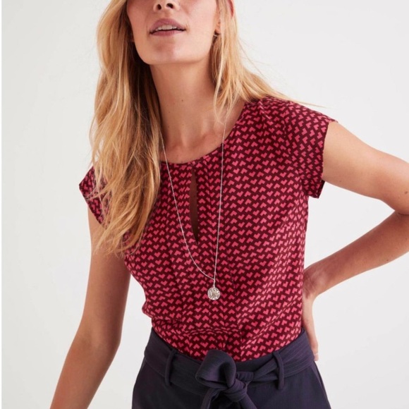 Boden Tops - Boden Pleated Keyhole Front Short Cap Sleeve Mahogany Pink Blouse